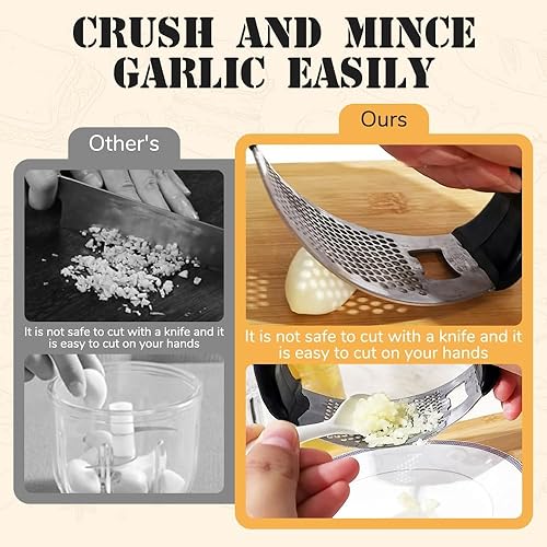 Miniatura 5 de Prensa de ajo de acero inoxidable, trituradora de ajos, trituradora de ajos manual portátil, resistente, picadora de ajos para utensilios de cocina
