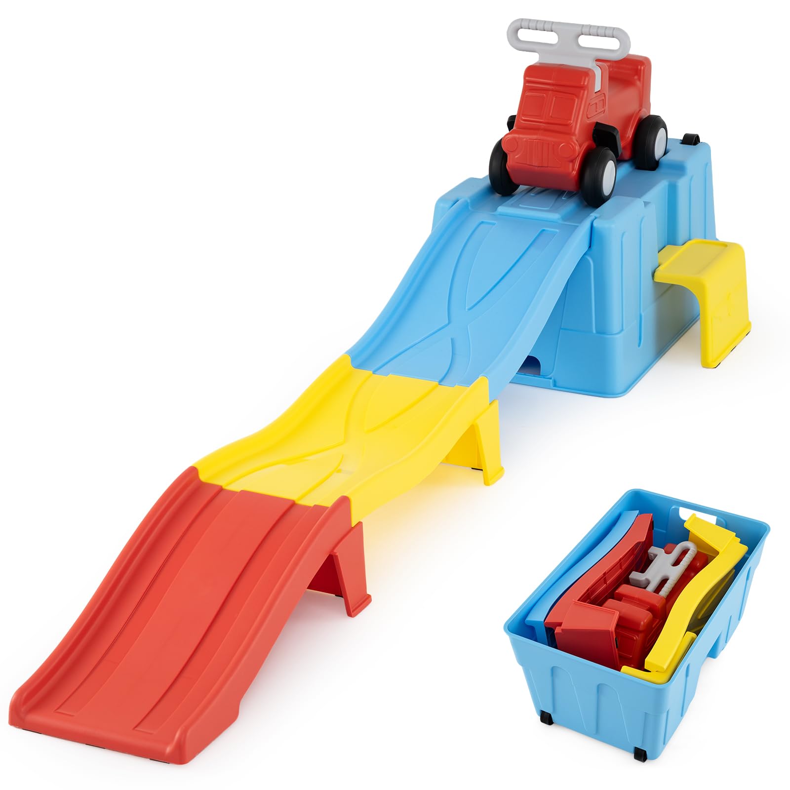 COSTWAY Macchina Cavalcabile con Scivolo, per Bambini 3 Anni+ (Blu) | Auto per Bambini con Scivolo e Vano Portaoggetti con Rotelle, Auto a Spinta per Interno ed Esterno , Portata 68 kg
