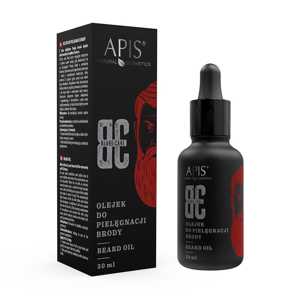 APIS Natural Cosmetics Beard Oil for Men, Oriental Woody Musky Fragrance, 30 ml, with Macadamia and Sweet Almond Oils
