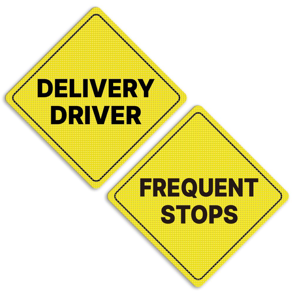 Geekbear Yellow Delivery Driver Frequent Stops Car Sign - Sticker Or Magnet & Color Options, Weather-Resistant - Diamond Shape 6.8 X 6.8 In (, See-Through Sticker)