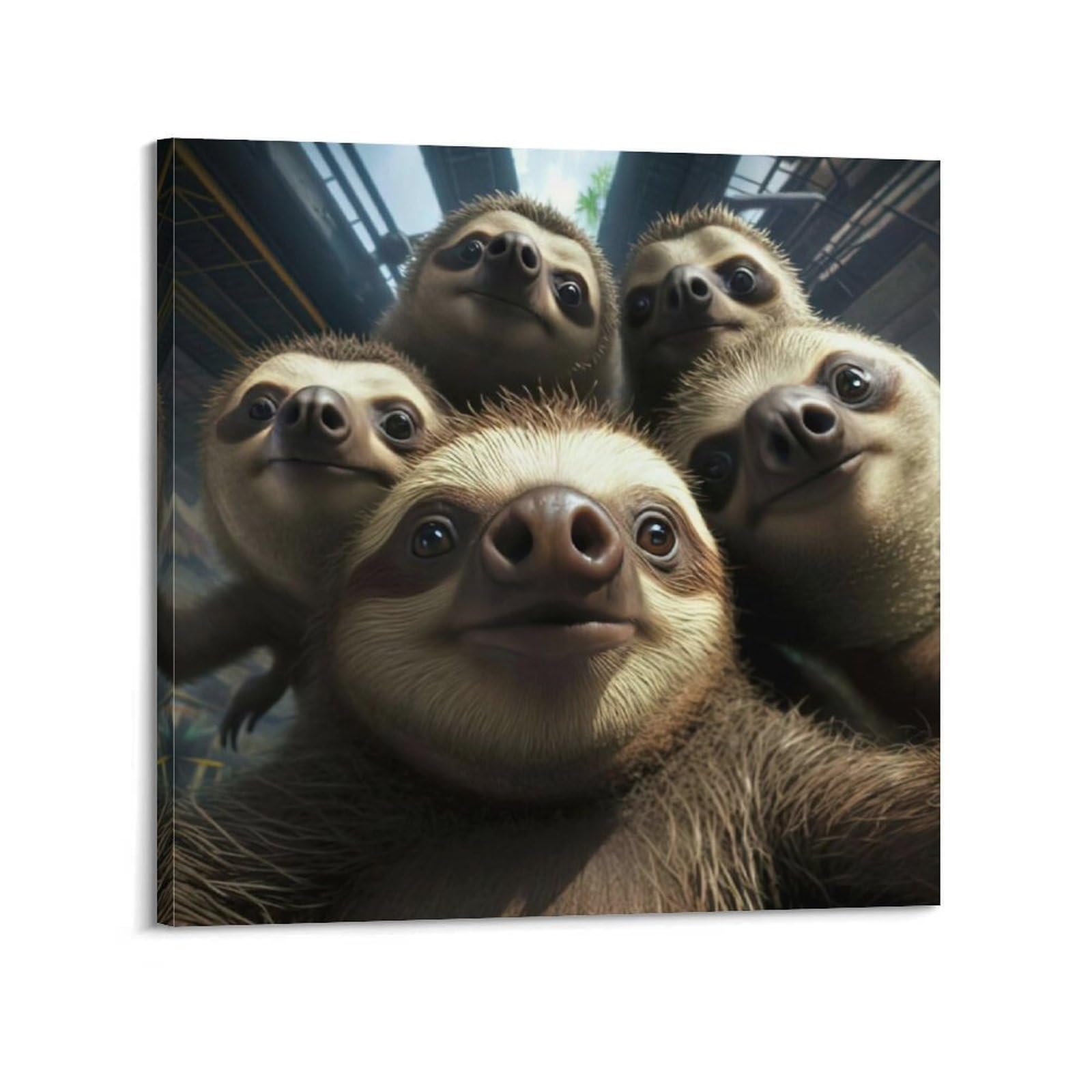 Xkuga Boys Frame-Style Funny Animal Poster Nature Wildlife Vintage Sloth Selfie Modern Decorative Canvas Prints - Ideal Wall Art For Family, Man Cave, Game Room, & Girls Bedroom 12X12inch(30X30cm)