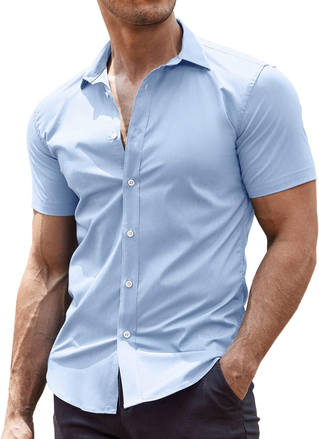 COOFANDY Men's Muscle Fit Dress Shirts Wrinkle-Free Short Sleeve Casual Button Down Shirt