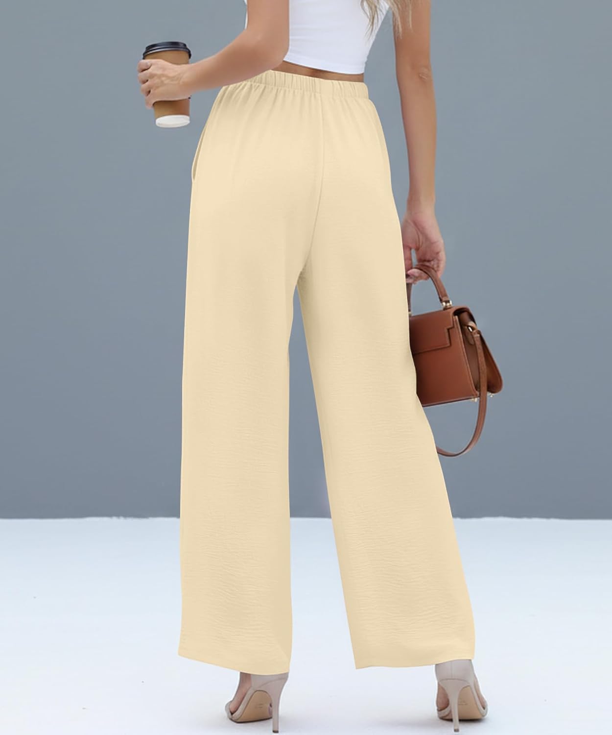 NILOUFO Women Summer Casual High Waist Wide Leg Pants Fashion Lightweight Flowy Boho Beach Palazzo with Pockets - Image 4