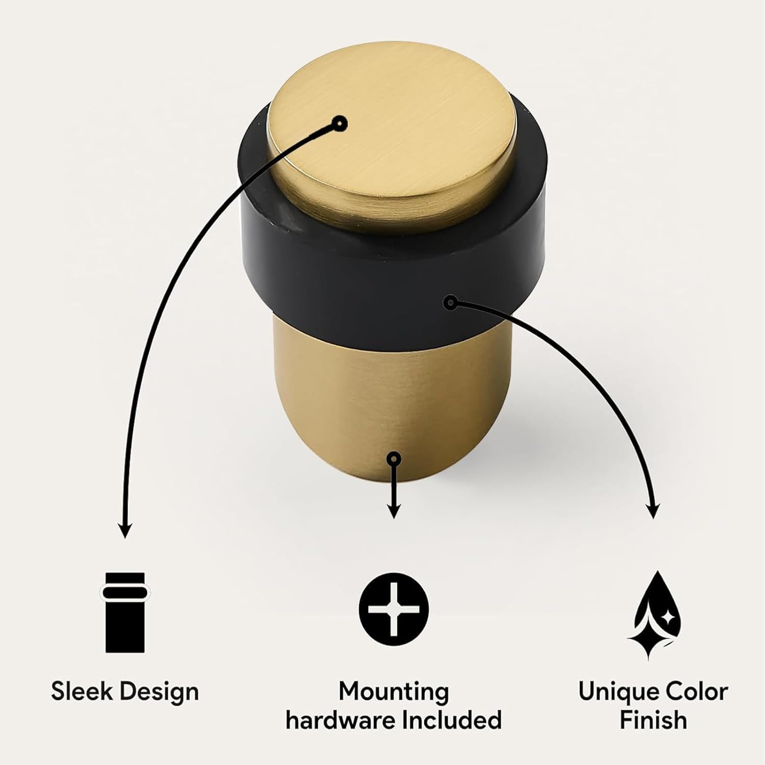 KHTUMEWARE 4 Pack 2 in Floor Door Stopper,Satin Brass Door Stop,Wall Protector Commercial Door Bumper Wedge Decorative Cylindrical Install Door stoppers on the Floor