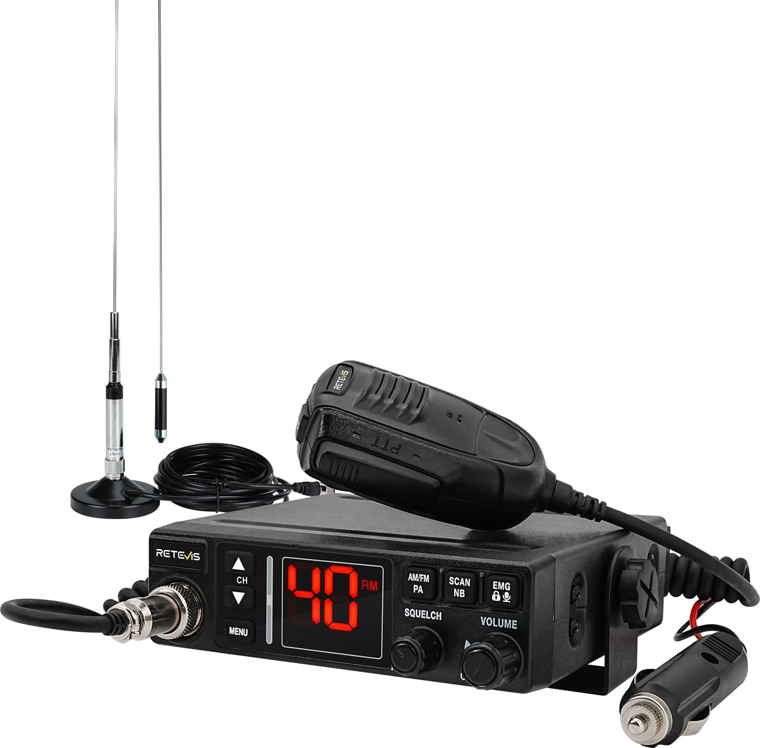 Retevis MB3A 40-Channel AM/FM CB Radio Kit - Long Range Trucker Radio with Antenna