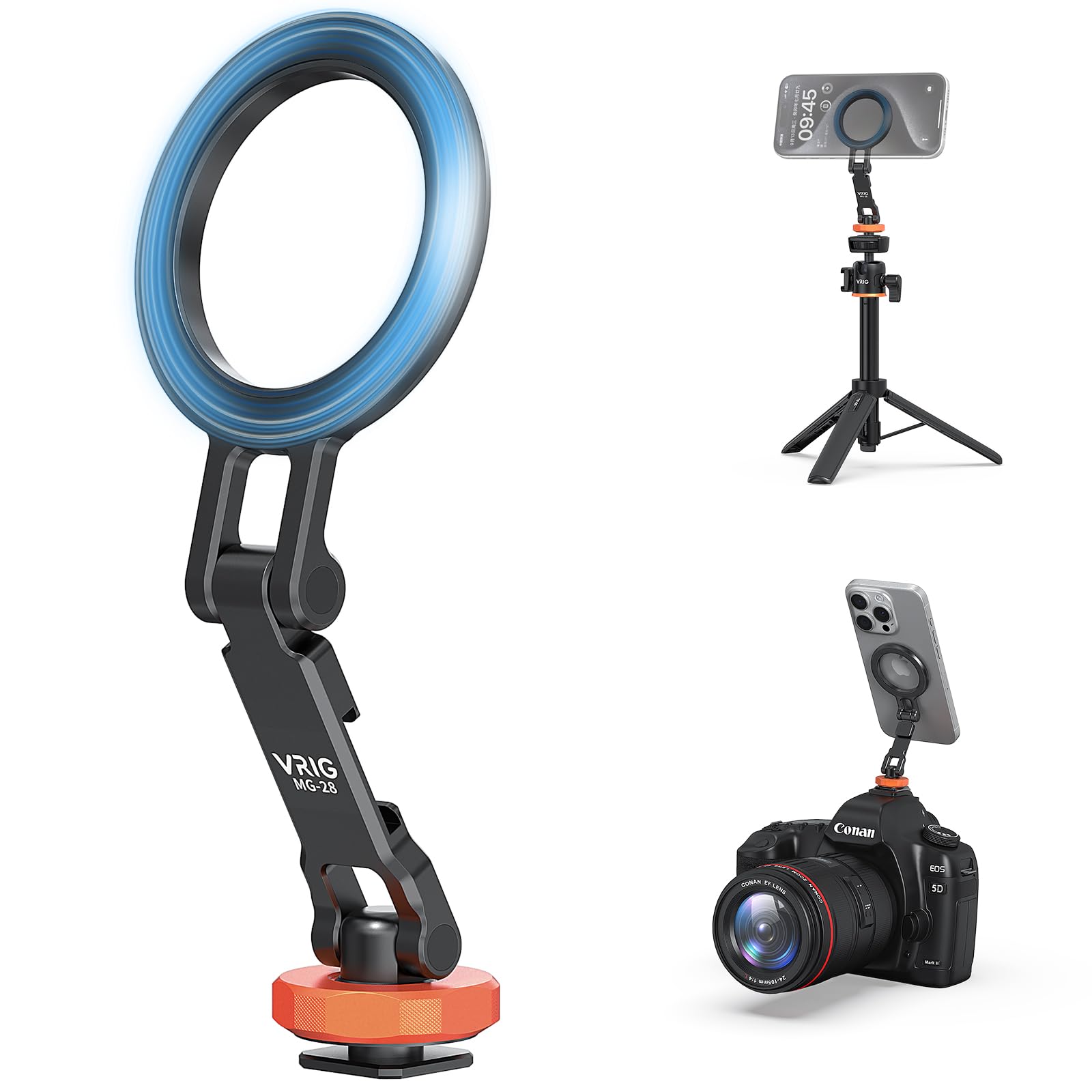 VRIG Magnetic Phone Tripod Mount for Magsafe, Aluminum iPhone Tripod Mount Adapter with 1/4” Screw, 360° Cold Shoe Phone Holder for Camera, Compatible