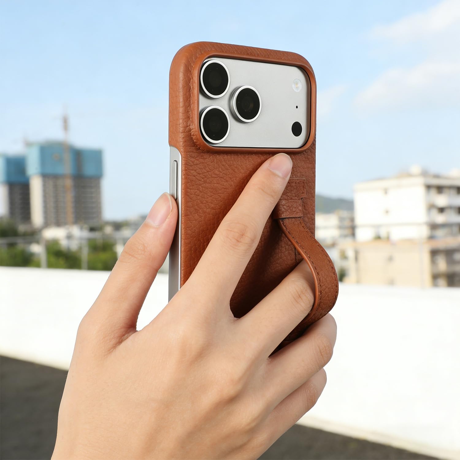 pour iPhone 15 Étui en Cuir avec dragonne et Support intégré (pour iPhone 15/Rouge Selle 6212)