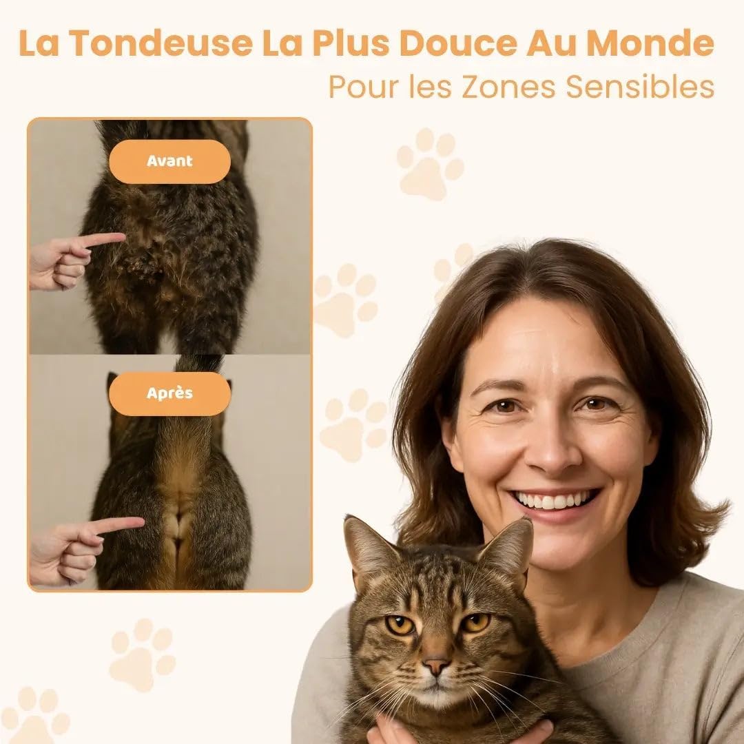 Tondeuse Chat,2026 Tondeuse Chat Silencieuse Anti-Nœuds,Lames Sûres Et Hypoallergéniques,Rechargeable,Ne Blessera Pas Votre Chat,Pour Pattes,Corps