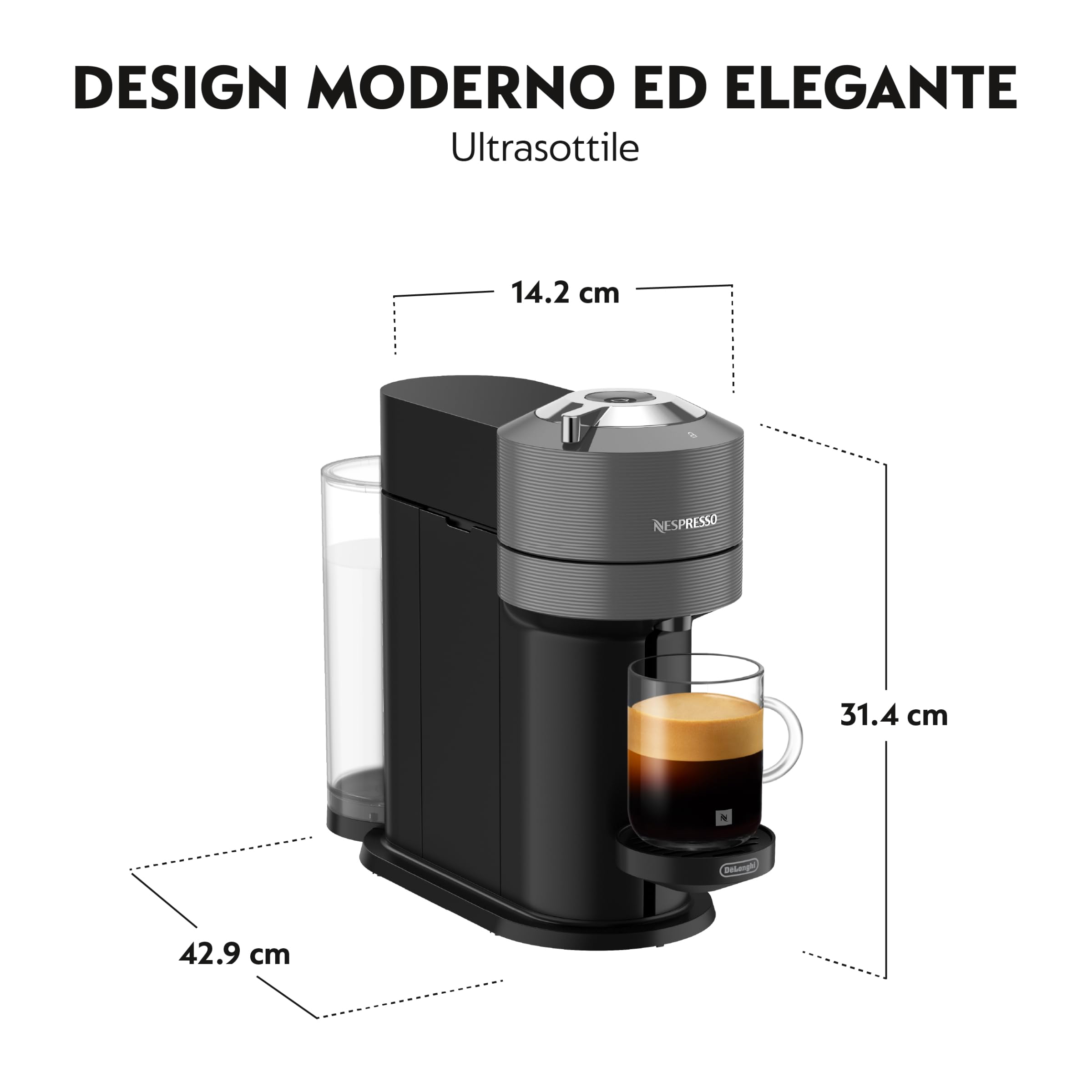 Nespresso Vertuo Next ENV120.GY Macchina del Caffè compatibile con le NUOVE CAPSULE NESPRESSO con Tecnologia Centrifusion, Serbatoio acqua 1L, Grigio