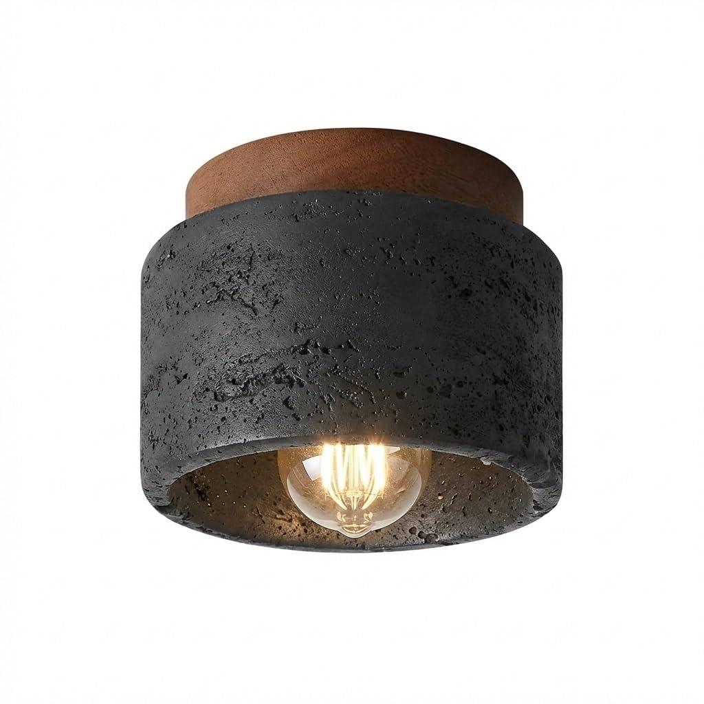 ITOSUI Modern Travertine Flush Mount Ceiling Light Solid Wood Black Small Stone Shade 4.7-Inch Celing Lamp Fixture for Hallway Entryway Corridor Kitchen E26 Base 3 Color Lighting(Black,1-Pack)