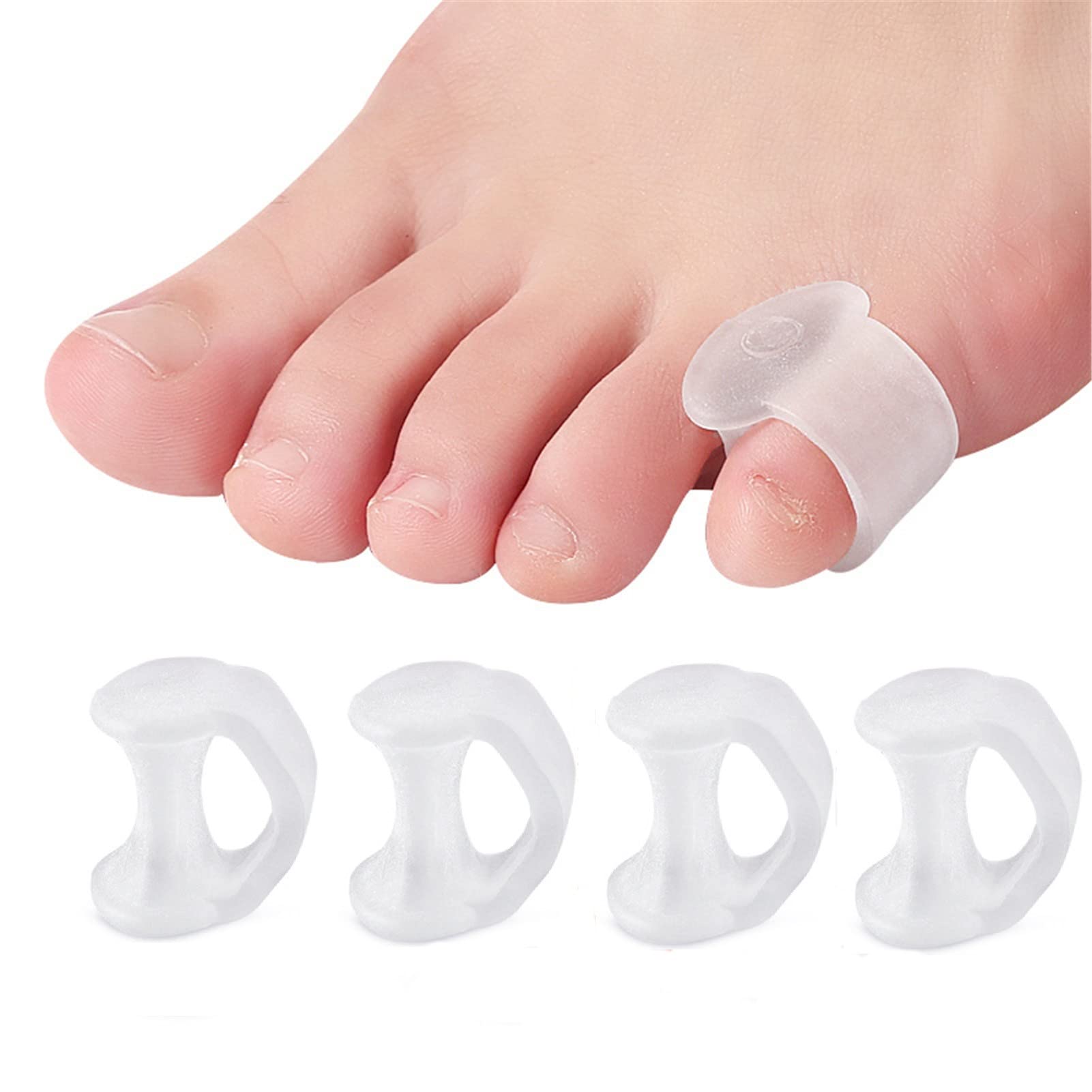 Separadores de dedos de gel Pinky Toe, separadores de dedos pequeños, 4 separadores de dedos de silicona, dedos de los pies superpuestos, fricción, blíster, alivio de los dedos pequeños presión dolor