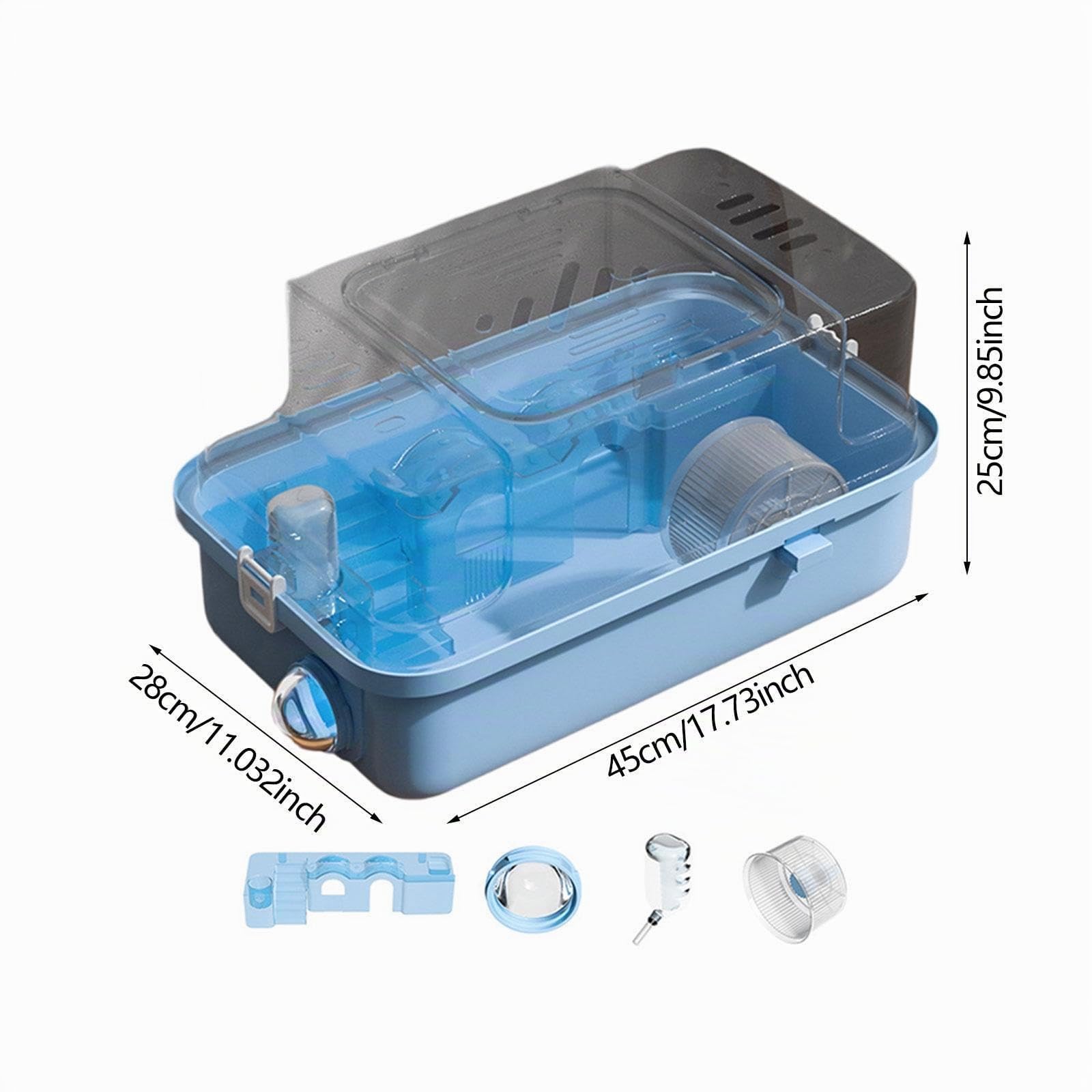 MagiDeal Cage Transparents Double Couches pour Hamsters et Gerbilles, Plateforme, Biberon Eau - Bleu, 45x28x25cm