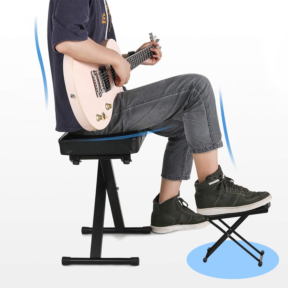 Podnóżek do gitary z 6-pozycyjną regulacją wysokości, z antypoślizgową gumą, do akustycznego, elektrycznego, klasycznego gitarzysty, czarny