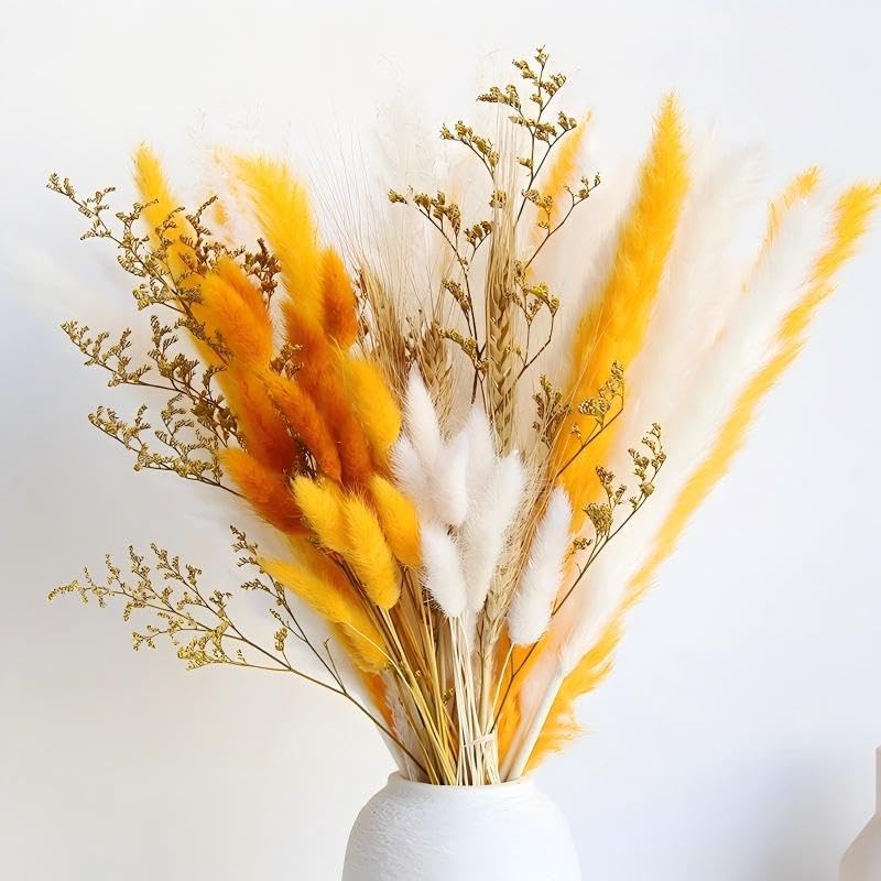 Ramo de flores secas Boho con pasto cola de conejo y hierba pampas miniatura 3