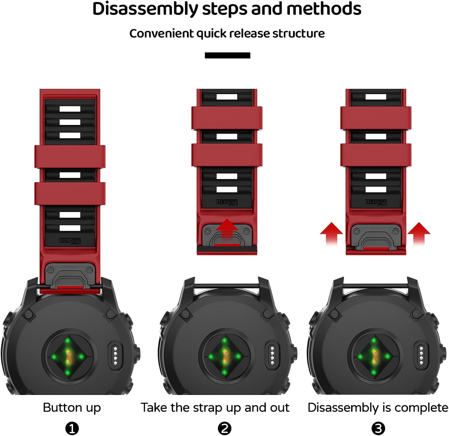 Watch Band for Garmin Fenix 8 51mm/Fenix 7X/Fenix 7X Pro/Fenix 6X/Fenix 6X Pro/Fenix 5X/Fenix 3, 26mm Silicone QuickFit Band - Image 5