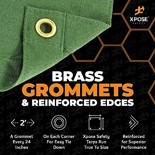 Image of Xpose Safety Canvas Tarp - 10oz Green Canvas Tarps Heavy Duty Water Resistant with Brass Grommets- Multipurpose Outdoor Tarpaulin for Camping, Canopy, Trailer, Equipment Cover 10' x 12'