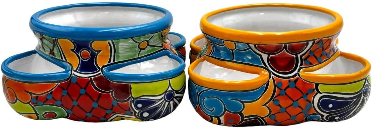 Talavera Strawberry Planter Pot Multicolor Folk Art Mexican Pottery Hand Painted Handmade Home Decor Indoor Outdoor Diameter 11 (Multi 4)