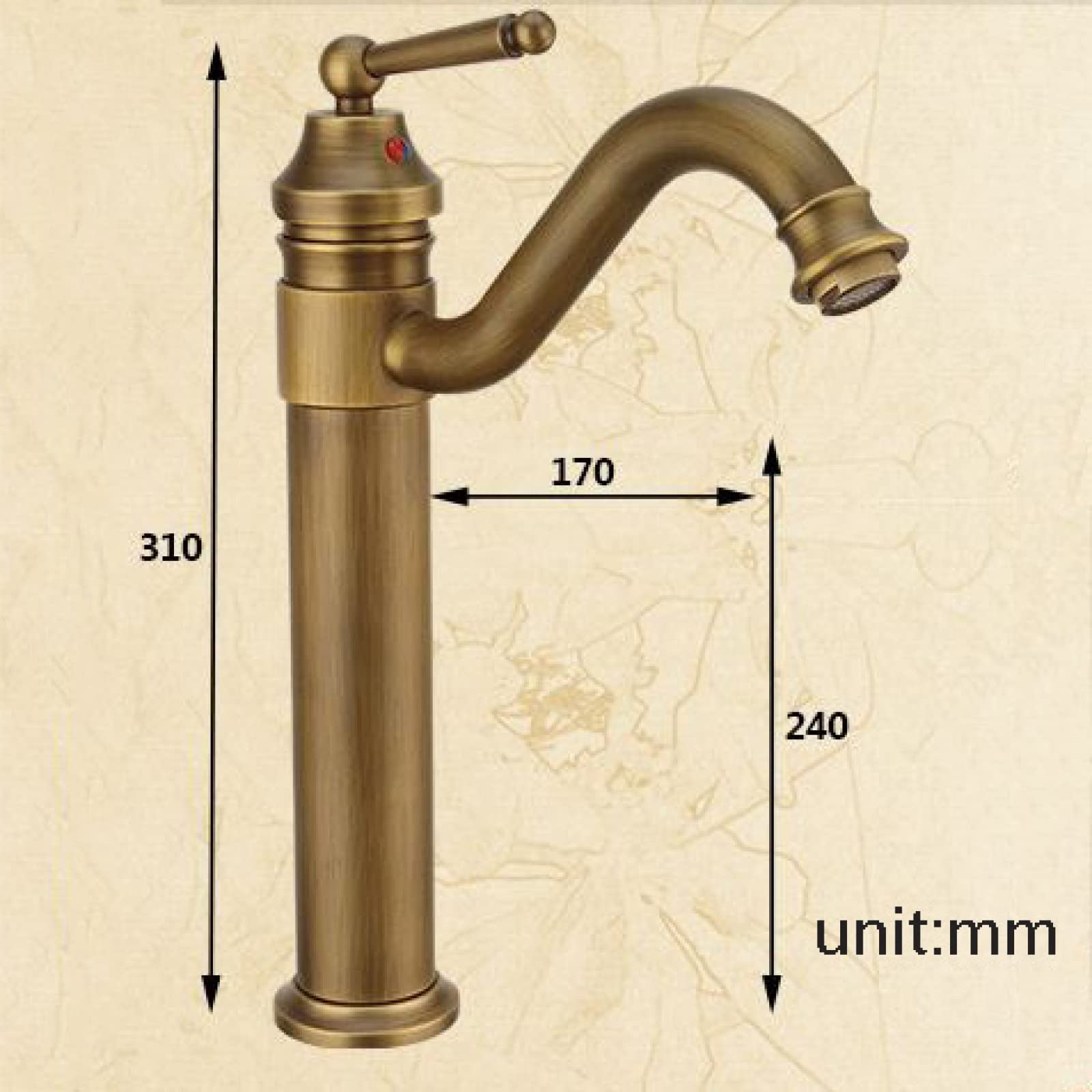 Grifo Compatible con Lavabo de baño, Grifo de Agua fría y Caliente, Grifo de baño de Bronce Antiguo, Grifo de baño de latón, Grifo de Lavabo de baño Retro de un Solo Orificio, Grifo de lavab