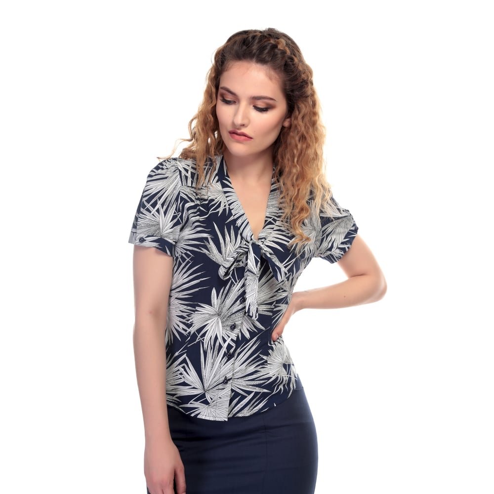 Collectif VintageWomen's Tura Palm Print Blouse Top