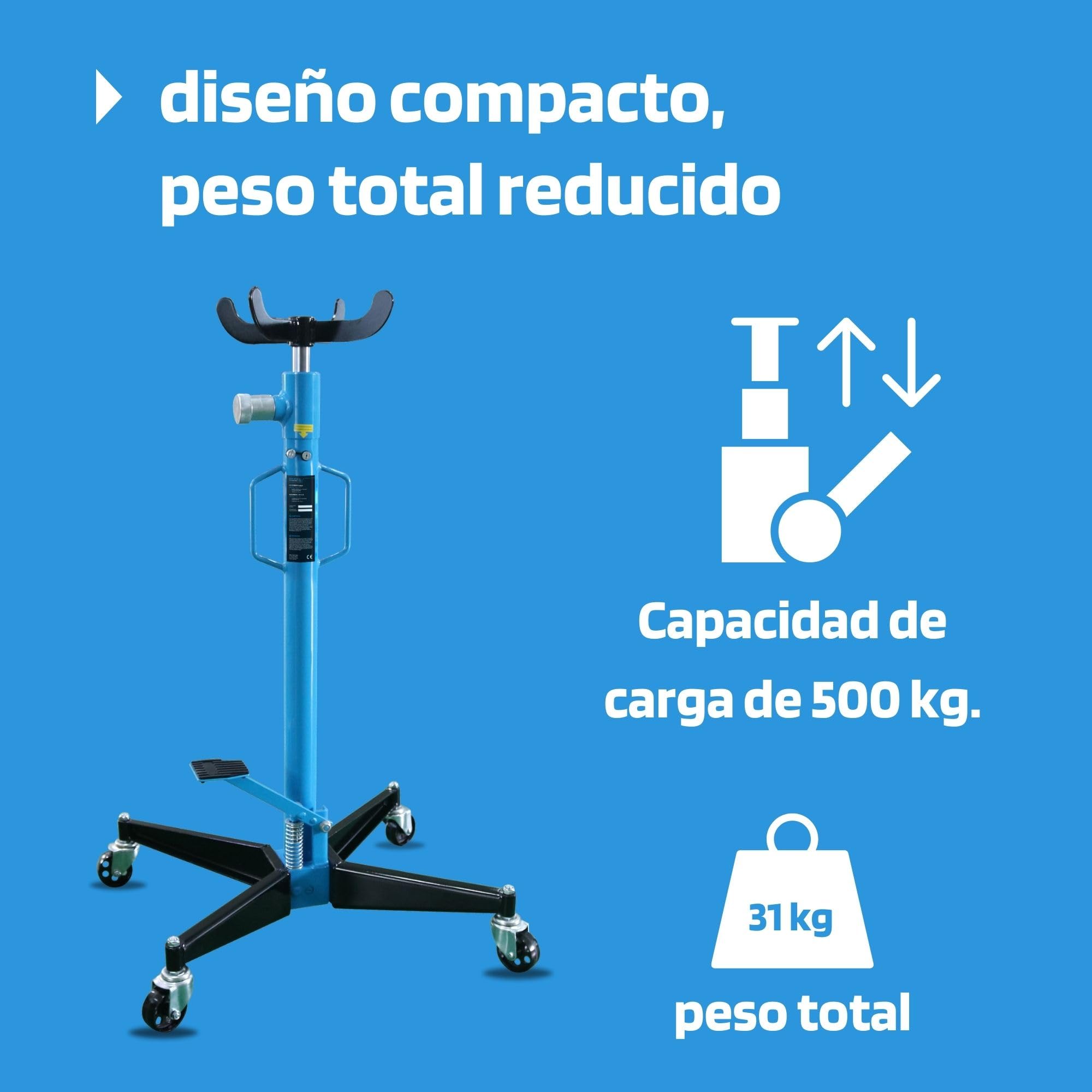 SW-Stahl 20309L Elevador de Engranajes, Gato de Foso y Motores de 500 kg | Altura 111-194 cm, bomba de pie hidráulica, piston de 30 mm, 4 ruedas giratorias y llenado de aceite ISO VG 32
