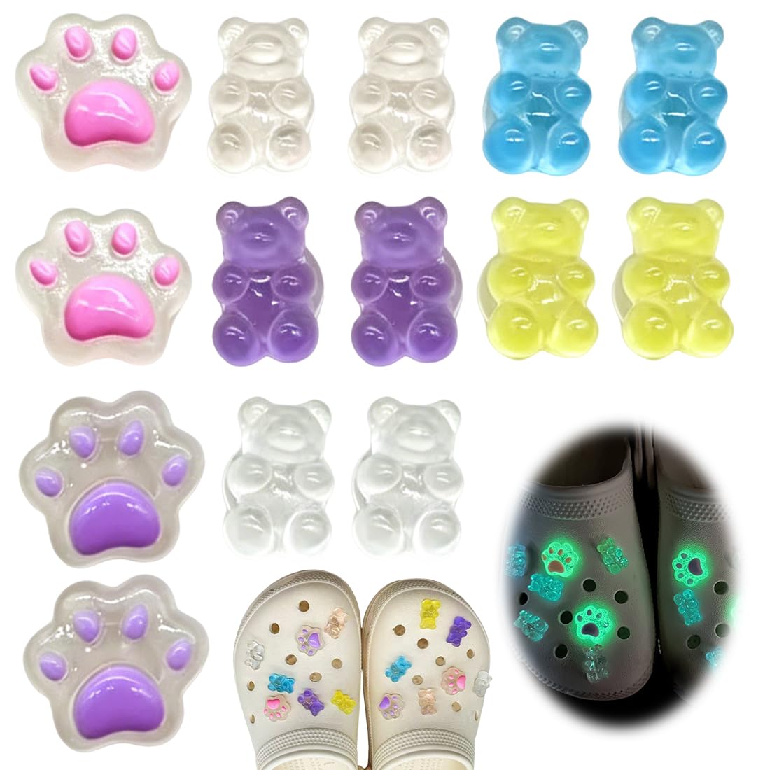 GXGM Charms Luminosi a Gatto per Scarpe, Decorazioni per Crocs, Zoccoli e Sandali, Accessori Fosforescenti Kawaii, Shoe Charms Glow, Regalo per Amanti dei Gatti, Look Personalizzato