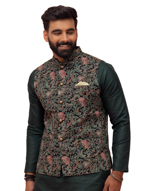 kisah Men's Pure Cotton Printed Nehru Jacket | Ethnic Waistcoat Perfect for Festive and Wedding-picture-21
