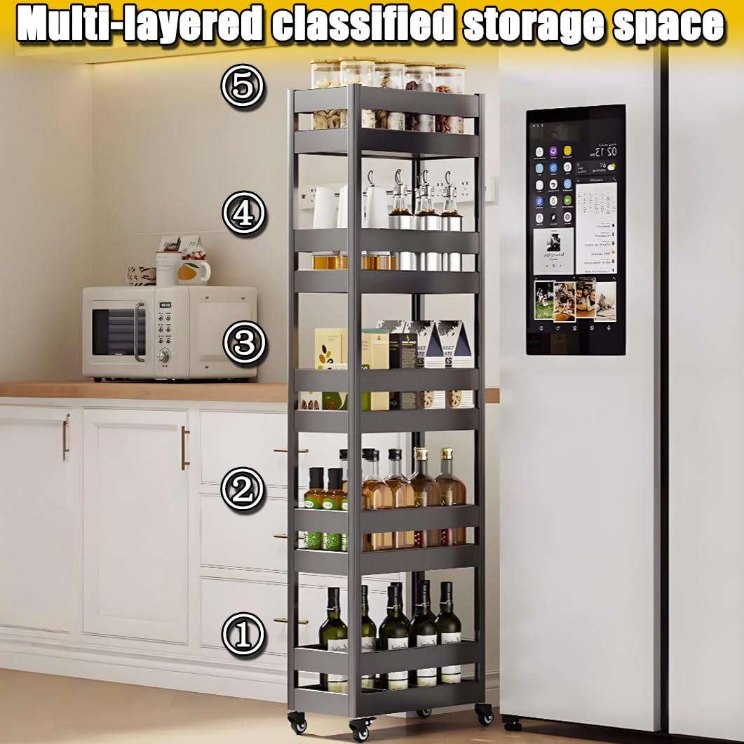 Organizer da bagno in metallo, sottile carrello scorrevole con ruote, salvaspazio a 3 ripiani, armadio per cucina e dispensa