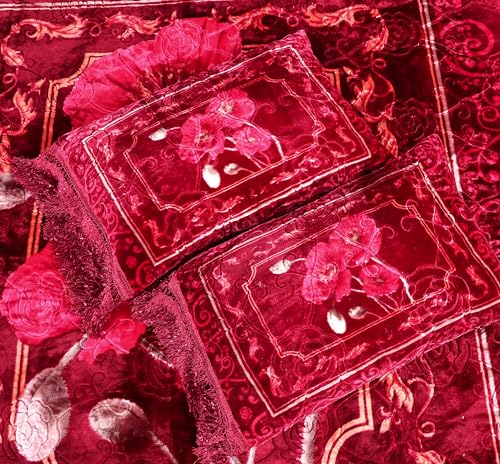 Image of Petals Dreams Bridal Bedsheet Set with 2 Pillow Covers for Wedding, King Size Double Bed (Scarlet Bloom)