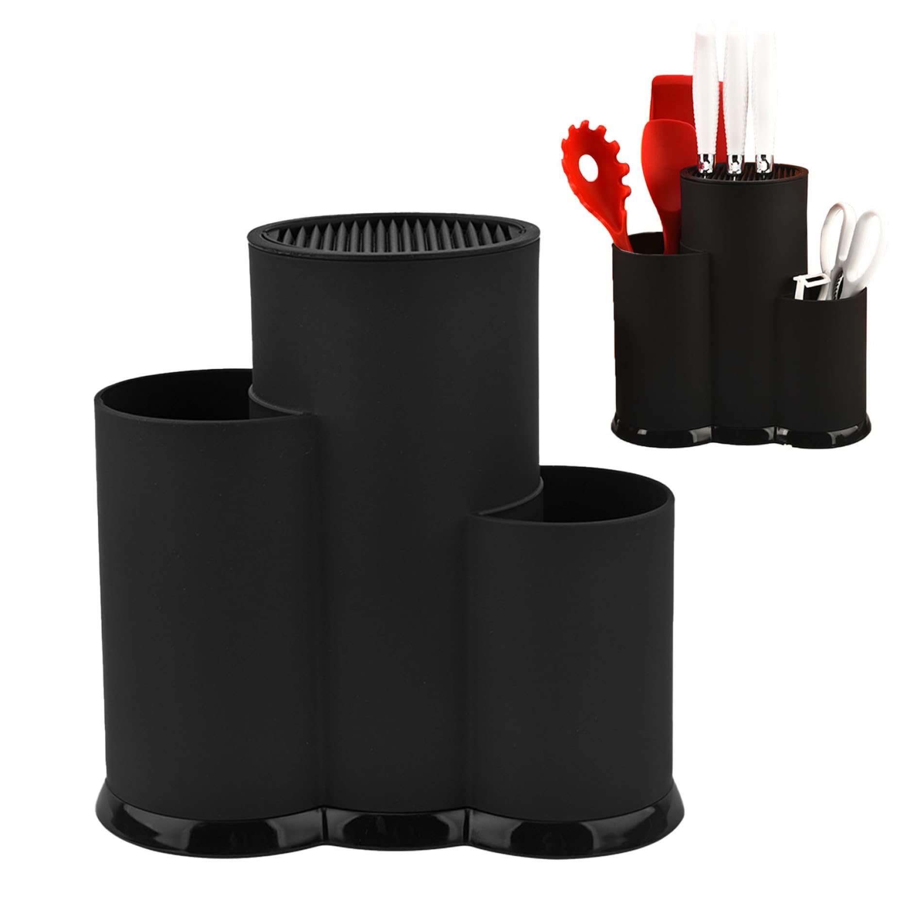 Knife Set with Block Plastic Round Knife Block Without Knives 3 in 1 Kitchen Knife Holder Space-Saving Knife Holder Detachable Knife Holders Black
