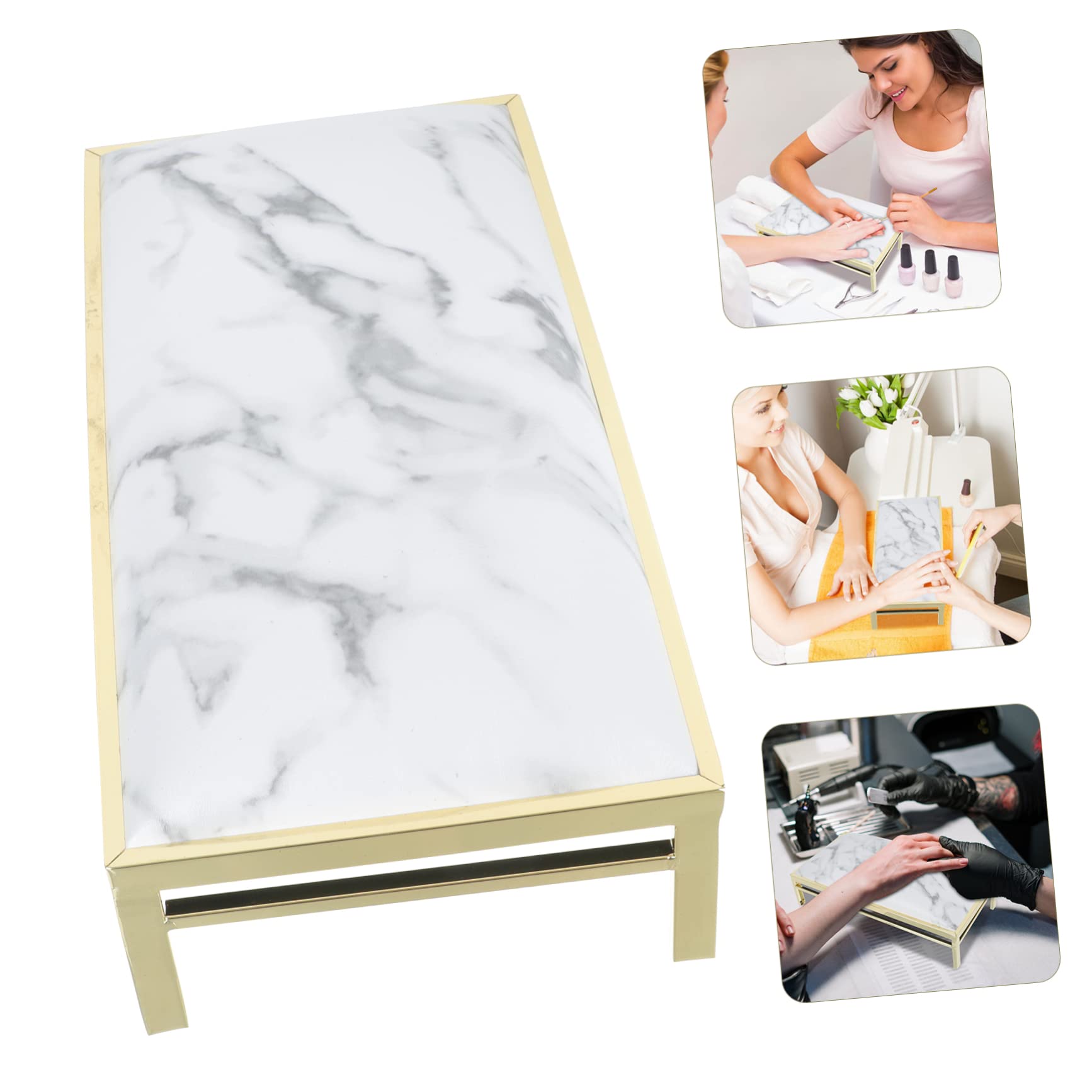 Cuscino Poggiamano per Unghie in Cuoio e Metallo Bianco | Supporto Stabile per Polso, per Uso Domestico e Manicure, Design Marmo, Formato 1 Pezzo