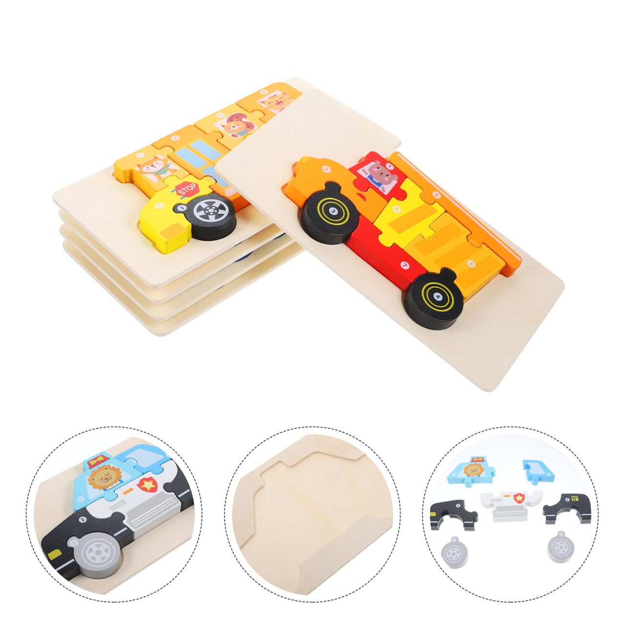 Puzzle 3d in Legno per Bambini, Set da 5, Cartoni Educativi | Bordi Lisci e Angoli Arrotondati, Aiuta la Coordinazione Occhio-mano, Design Stereoscopico