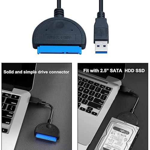 Miniatura 3 de DTech Cable adaptador SATA a USB 3.0 para disco duro SSD HDD de 2.5 pulgadas a computadora PC portátil 5Gbps Superspeed compatible con conector SATA
