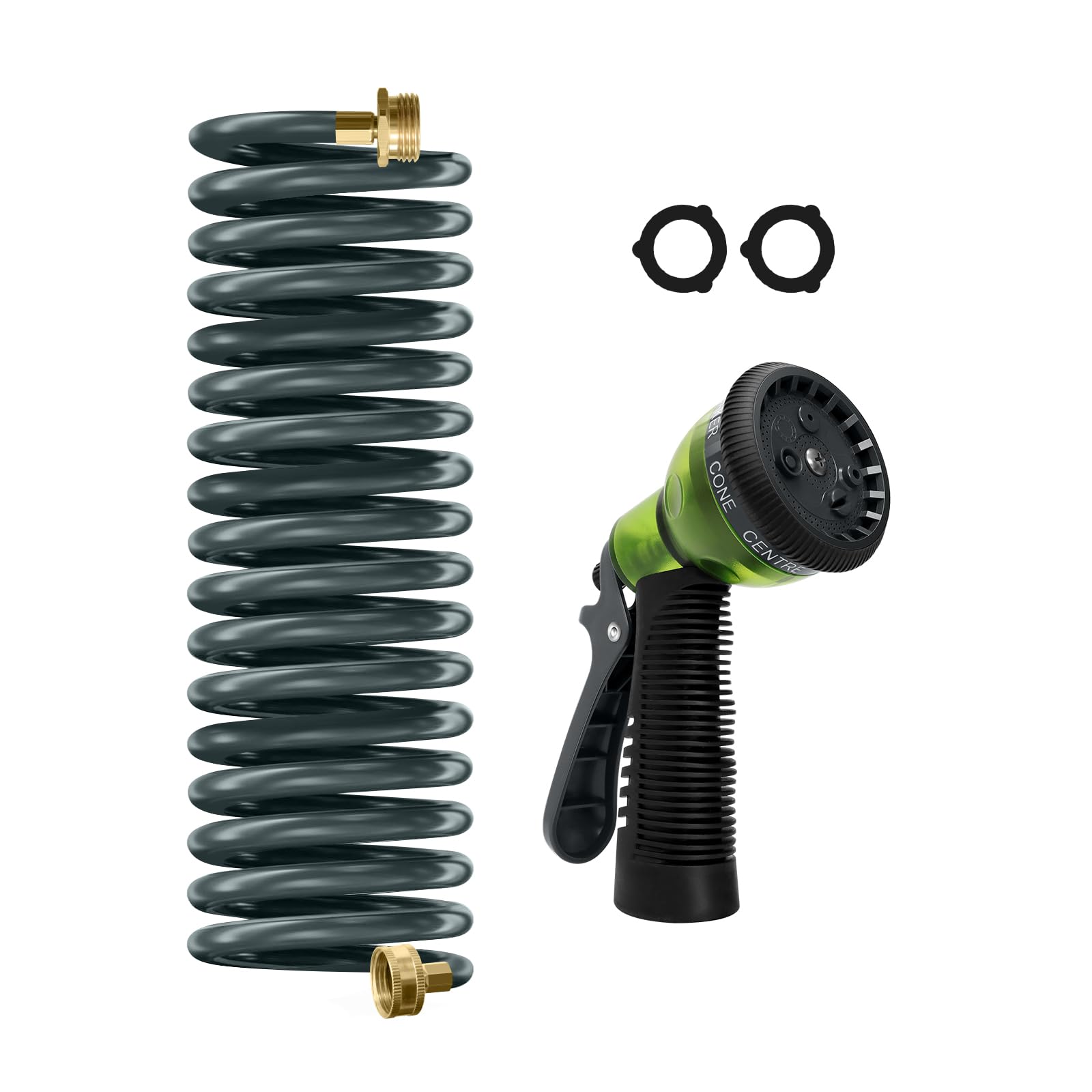 Photo 1 of Coil Hose 15FT EVA Coil Garden Hose With 3/4'' Brass Connector Coiled Water Hose Lightweight And No Kink Includes 7 Patterns Spray Nozzle For Outdoors Lawn Watering Car Washing