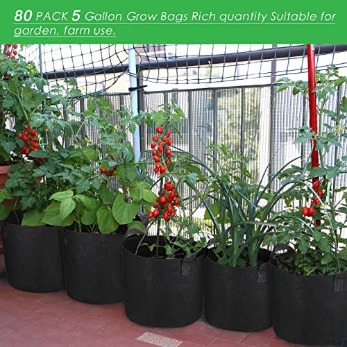 80 Pack 5 Gallon Grow Bags Bulk Heavy Duty Thickened Nonwoven Plant Fabric Pots Vegetable Grow Nursery Pots with Reinforced Handles for Vegetables Potato Tomato and Flower by Nuenen - Image 4
