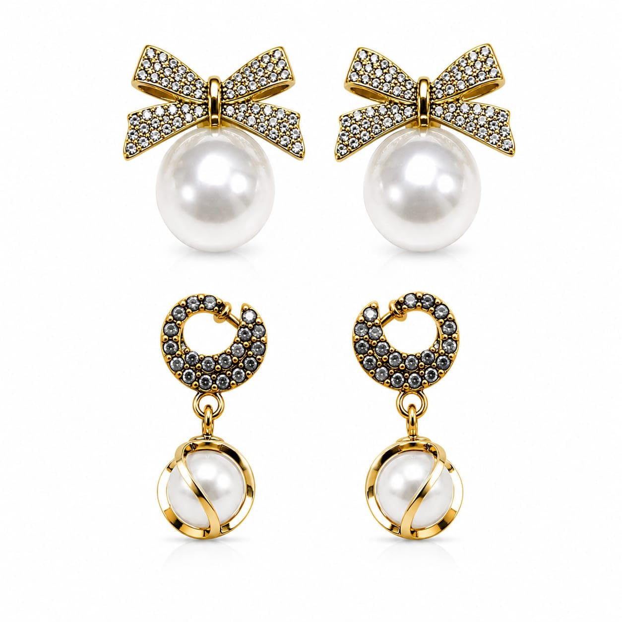 Combo Earrings for Women | Pearl Bow & Drop Earrings | Pack of 2 Pairs-picture-18