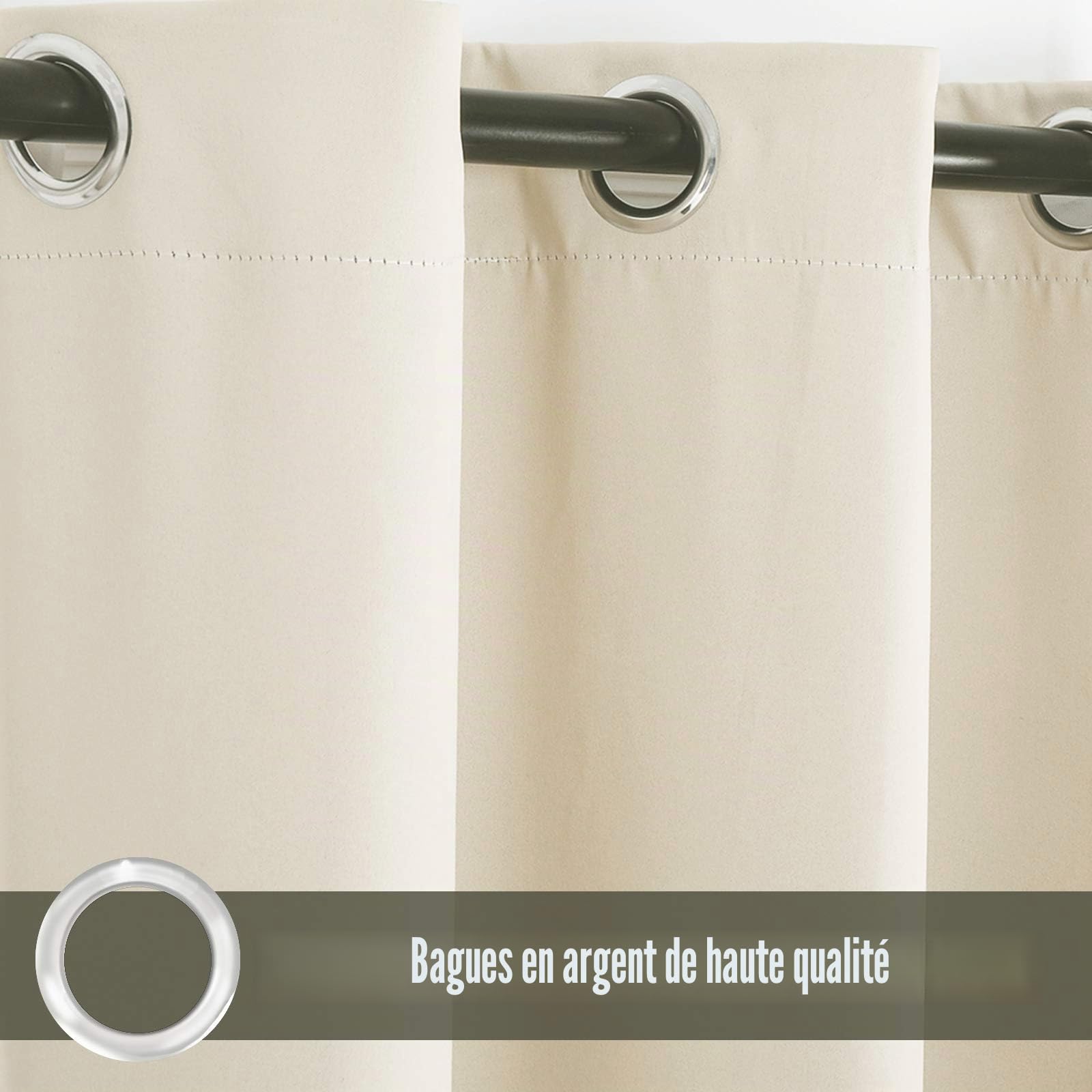 Rideaux d'extérieur Imperméables, Rideau Occultant Isolant Thermiques pour Pergola, Cabanon Jardin Exterieur, Gazebo, Porche Terrasse Pavillon, 1 Panneau (Blanc crème, 132 x 238 cm)