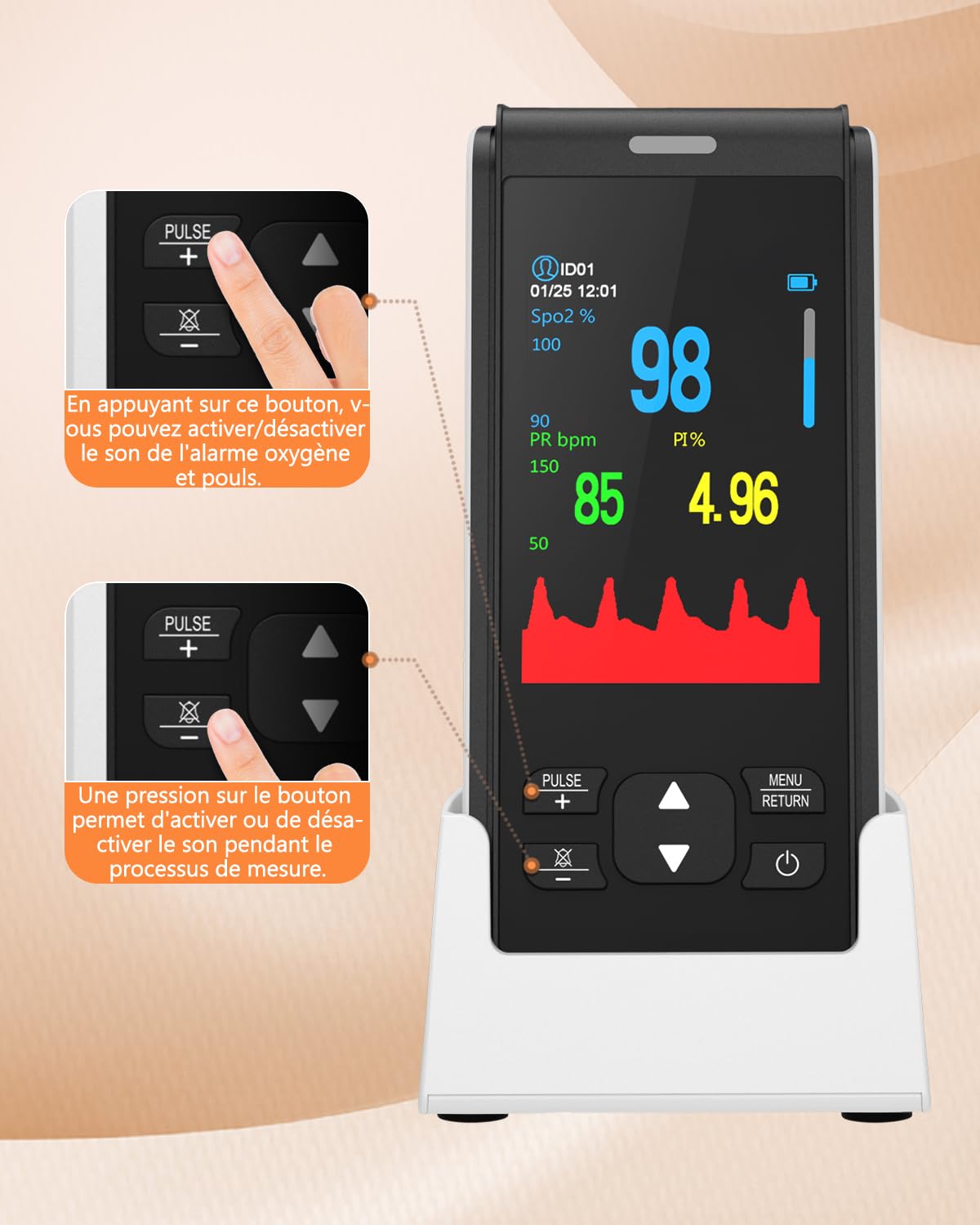 HealthTree Oxymètre de pouls rechargeable du bout des doigts, oxymétrie de pouls, moniteur de saturation en oxygène du sang avec SpO2 et fréquence du pouls, pour adultes à la maison, en voyage