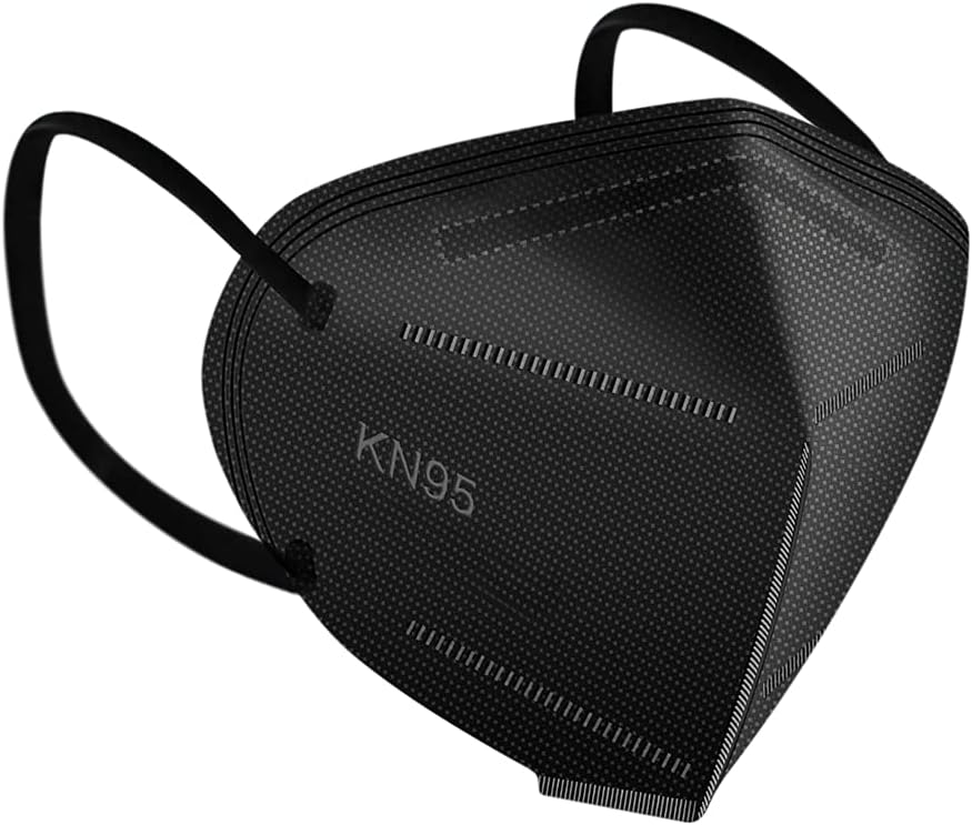 ApePal 5-Layer Disposable KN95 Face Masks Wide Elastic Ear Loops Safety Face Mask,Black,10 PCS/Pack