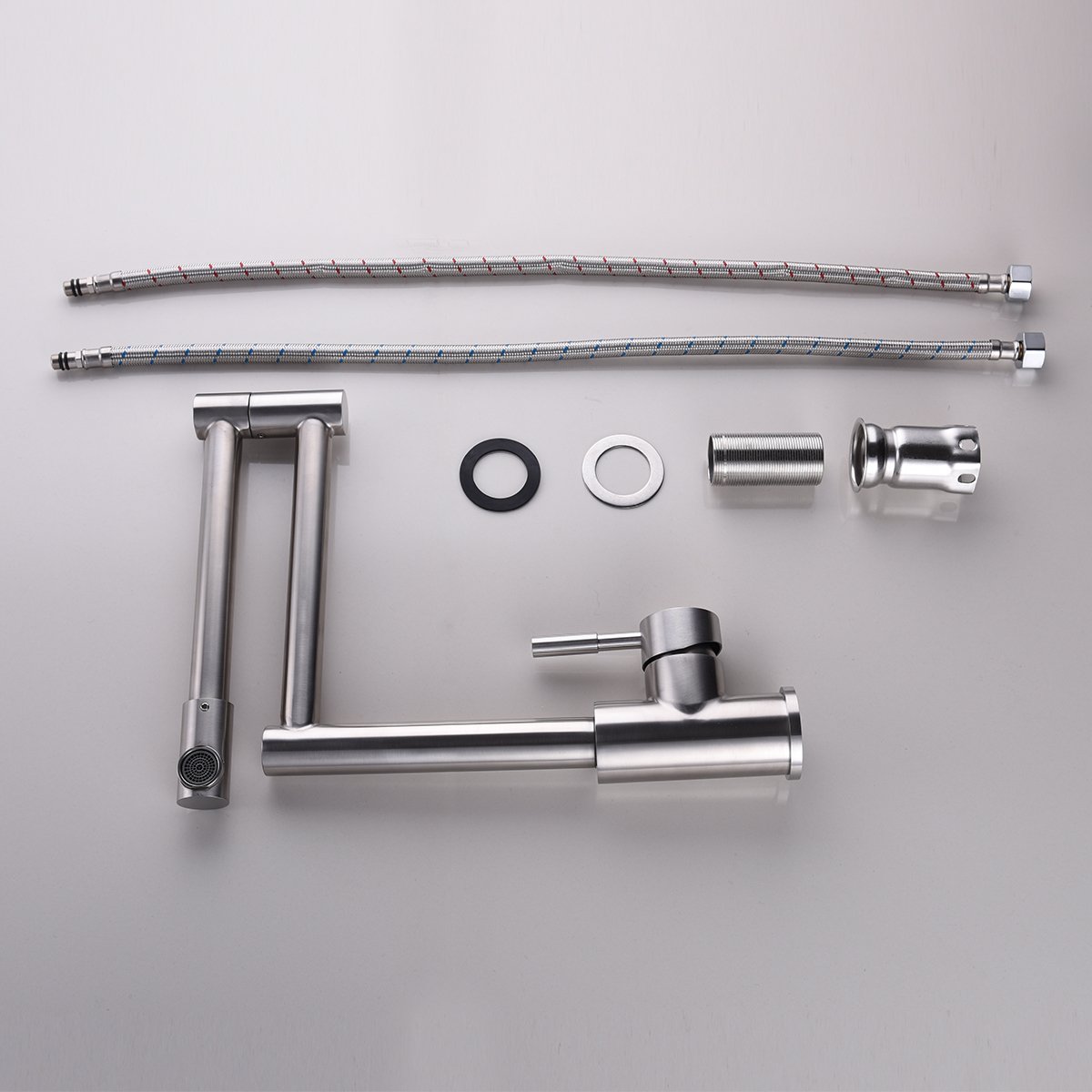 CIENCIA SUS304 stainless steel.Mounting hardware, G1/2" hot & cold 60cm water hoses. 360 degree rotating nozzle for the kitchen faucet SNA157
