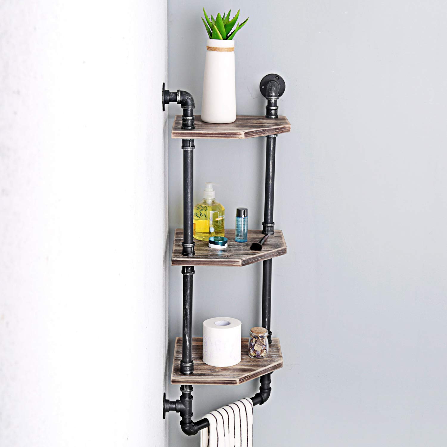 Buy Weven Industrial Pipe Corner Shelf,Rustic Wall Shelves with Towel