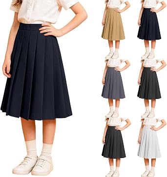 Uniform Skirts for Girls High Waisted Pleated Midi Skort Knee-Length Breathable School Kids Outfit 2026 Size 3-17T