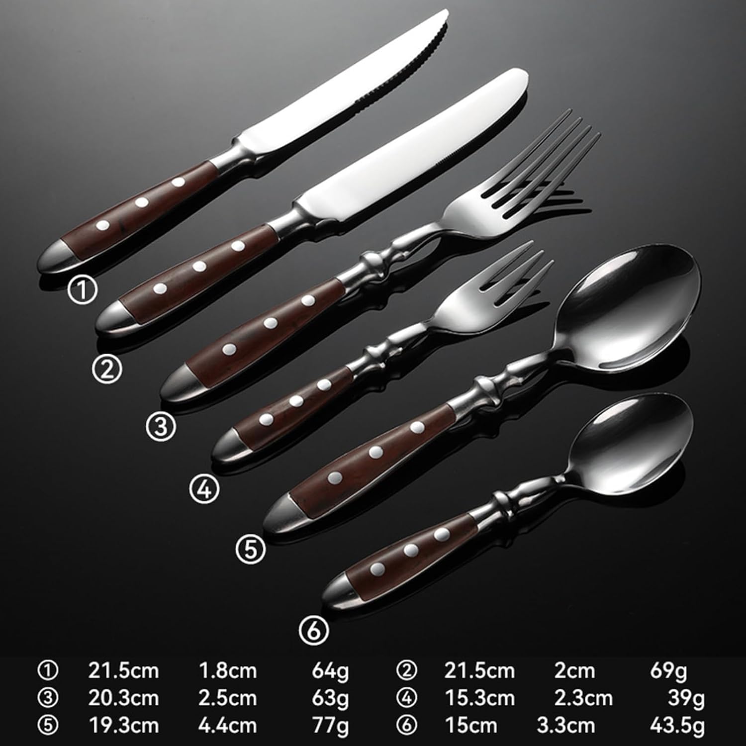 Set di Posate Rivet in Acciaio Inox 18/8 per 4 Persone, Set di Posate da 20 Pezzi con Forchette, Cucchiai E Coltelli Ergonomici, Set di Utensili Brown Flatware Set for 10