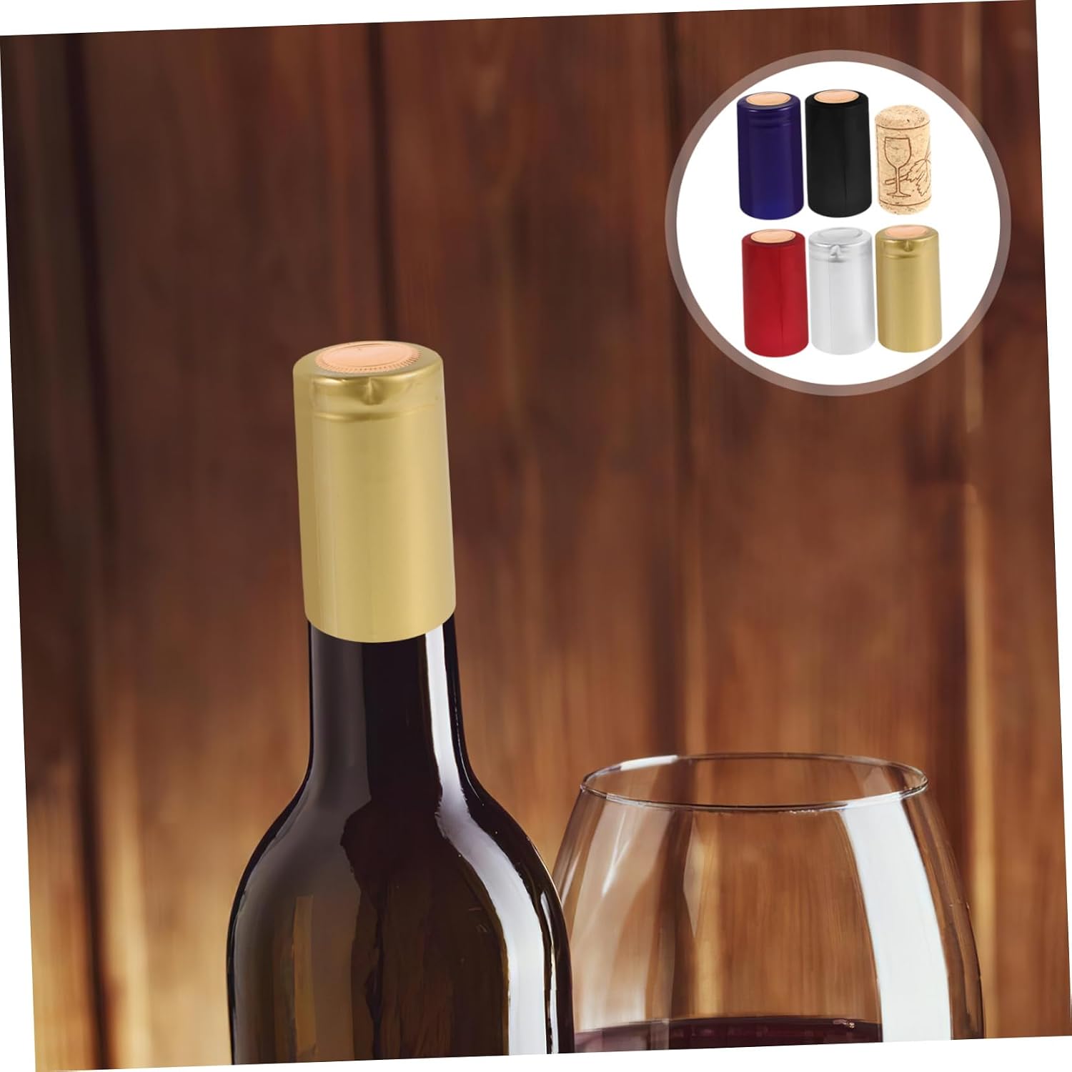 SOLUSTRE 130pcs Pvc Heat Shrink Capsules and Natural Cork Stoppers Kit for Wine Bottles Easy to Use Protective Barrier Safe Pvc Material Silver Black Blue