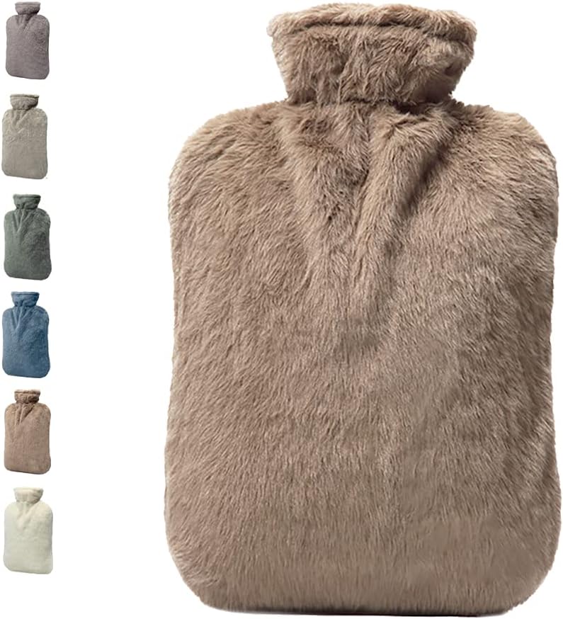 BICAREE Hot Water Bottle with Cover, 2L PVC Hot Water Bag for Neck, Shoulder Pain and Hand Feet Warmer, Menstrual Cramps, Hot Compress and Cold Therapy(Brown)