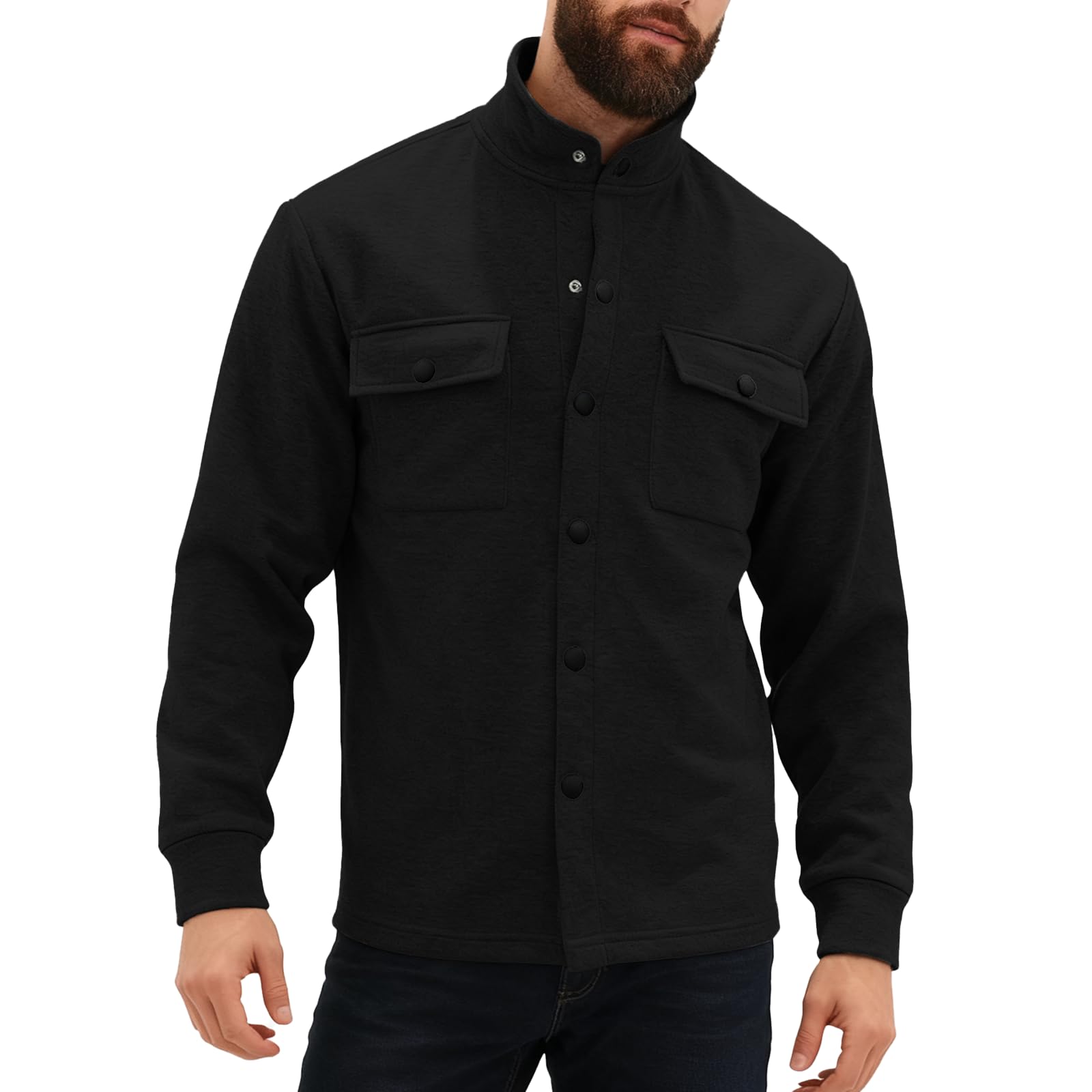 Fall Casual Stand Collar Jackets Button Front Fashionable Warm Long Sleeve Casual Coat With Pocket