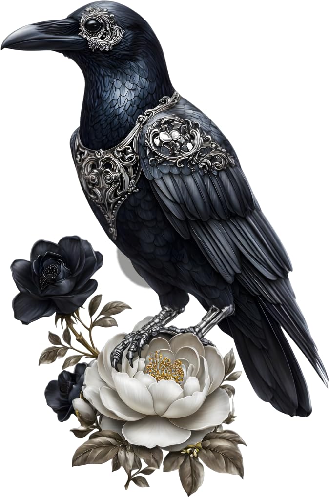 Raven Toilet Seat Lid Decals, Non Transparent, Cover Marks, No Unsightly Film, No White Edges, 21cm Tall, Weatherproof, Multi Purpose Stylish Flower Vinyl Stickers