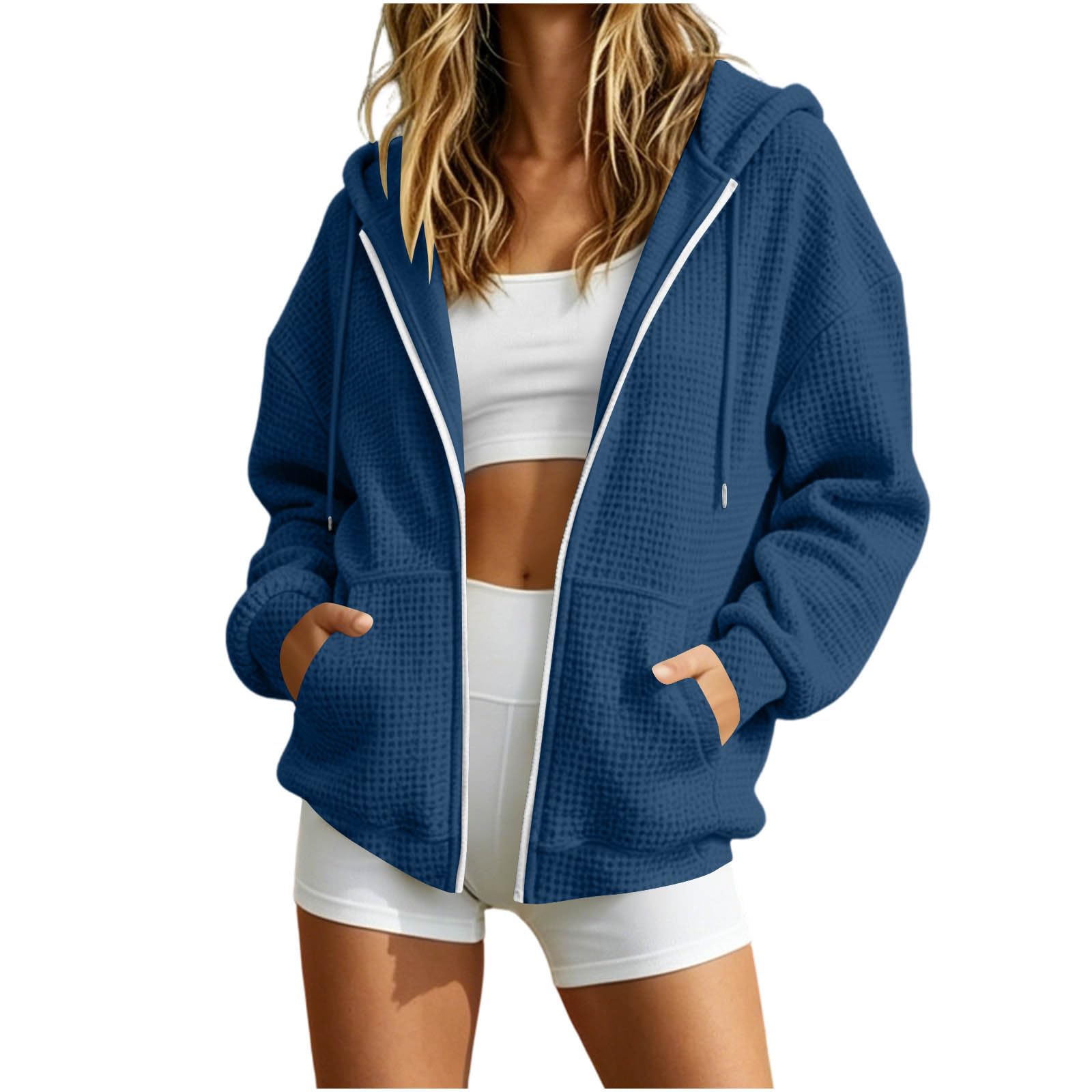 Sweatjacke Damen Lässige Strickjacke Zip Hoodie Sport Cardigan Elegant Damen-Jacken Übergang Strickjacken Freizeit Outerwear Casual Damenstrickjacke Bequem Herbstmantel Jogging Oberbekleidung S-XXL