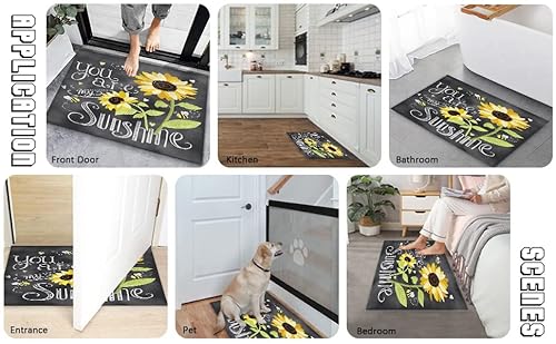 Sunflowers And Bees Doormats Entrance Front Door Mat Bath Rugs Farm My Sunshine Decorative Indoor/Kitchen/Bedroom/Entryway Floor Bathroom Mats, Non-Slip Rubber Backing Carpets With Grey Backdrop #TOP2