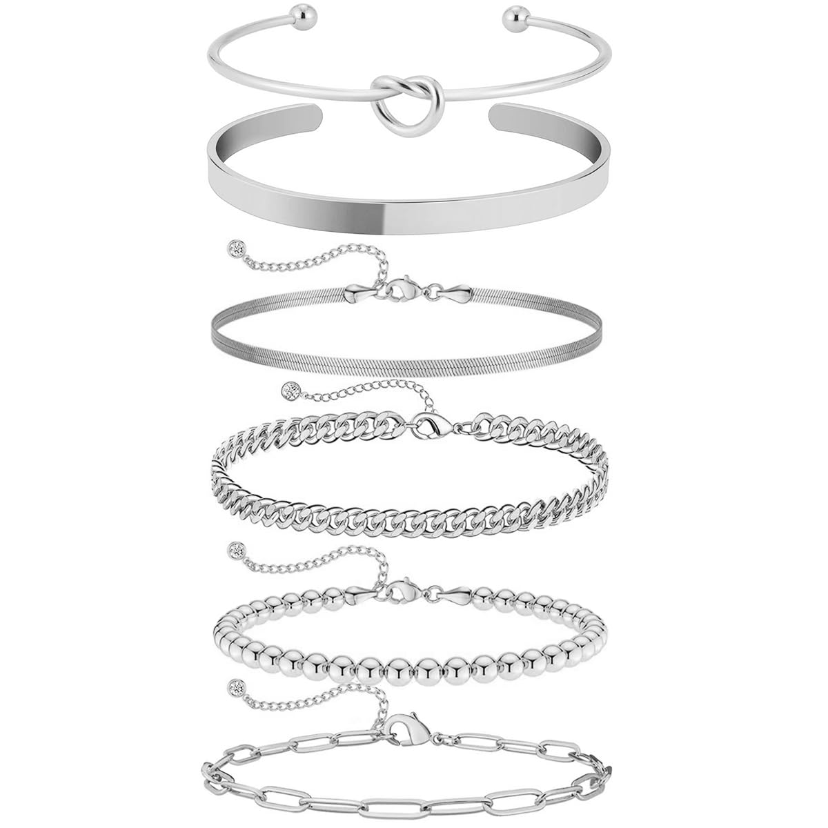 VerLuky 6 Pcs Armband Damen Set,Edelstahl Armband Wasserfest Damen,Verstellbare Twist Schlange Armkette,Stapelbare Kettenarmband Edelstahl Schmuck für Damen Mädchen