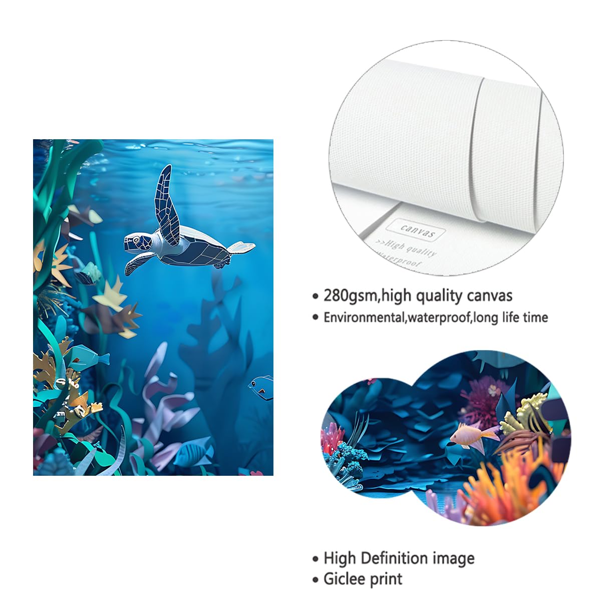 Niebieski ocean sztuka ścienna z rybami tropikalnymi do salonu 70 x 90 cm